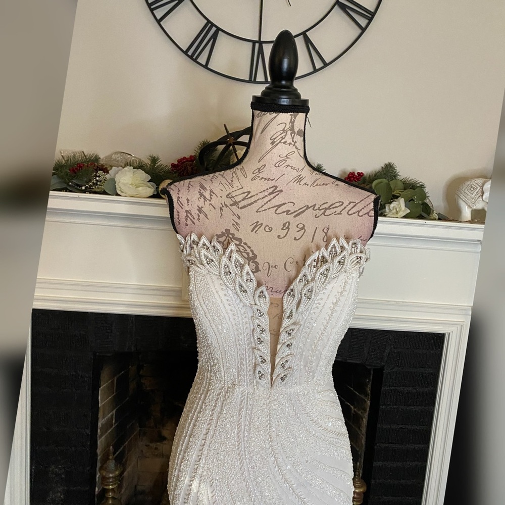Beaded white/ivory prom dress, formal dress, or pageant evening gown - Picture 3 of 6